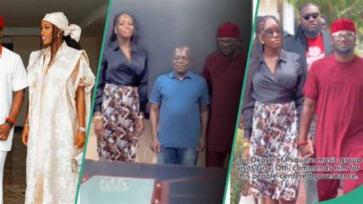 Video as Paul PSquare Visits Governor Otti with New Wife Ivy, Fans React: “Where Is Peter?”